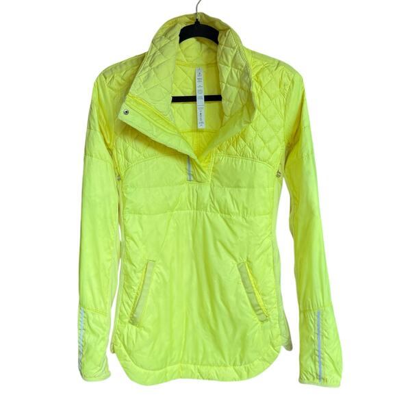 Lululemon Size 8 What The Fluff Pullover Jacket Clarity Yellow Neon Down Puffer - Picture 2 of 16